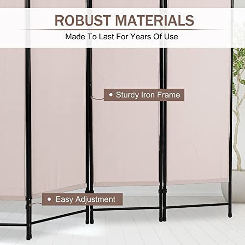 4 Panel 68" H Room Divider Partition Folding Steel Frame Screen Freestanding Privacy Divider Portable Breathable Partition Japanese-Inspired Oriental Shoji Screen Wall Divider for Home Office, Tan