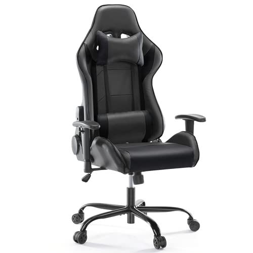 OLIXIS Gaming Desk Recliner Home Office Computer Chair with High Back Lumbar Support, Lift Armrest and Comfortable Pillow for Adult, Black