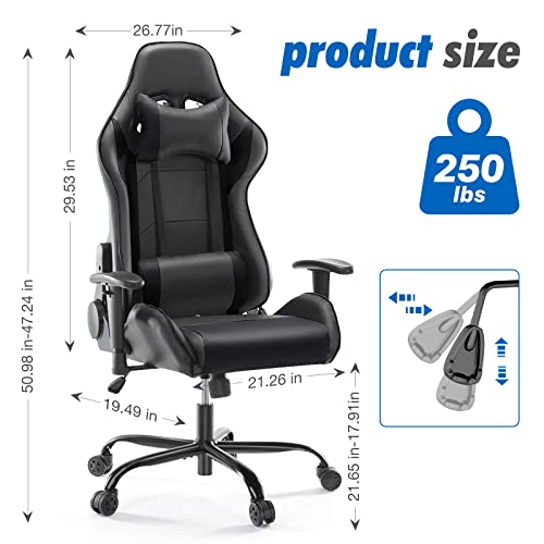 OLIXIS Gaming Desk Recliner Home Office Computer Chair with High Back Lumbar Support, Lift Armrest and Comfortable Pillow for Adult, Black