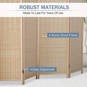 6 Panel Room Divider Wall Screen 6FT Tall Folding Wood Frame Privacy Divider Screen Freestanding Wall Divider Partition Vintage Room Separation Screen Portable Breathable Partition Divider, Natural