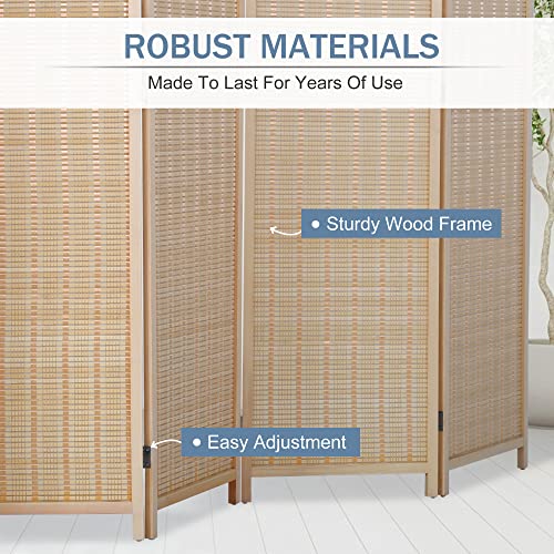 6 Panel Room Divider Wall Screen 6FT Tall Folding Wood Frame Privacy Divider Screen Freestanding Wall Divider Partition Vintage Room Separation Screen Portable Breathable Partition Divider, Natural