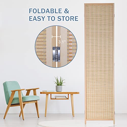 6 Panel Room Divider Wall Screen 6FT Tall Folding Wood Frame Privacy Divider Screen Freestanding Wall Divider Partition Vintage Room Separation Screen Portable Breathable Partition Divider, Natural