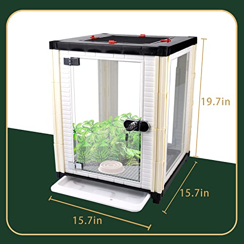 crapelles (Knock Down) Reptile Tank, Pets Cage, 15.7" x 15.7" x 19.7" [Full View Visually Appealing], Front Opening Door Reptile Terrarium for Reptiles Amphibians, Bearded Dragon Lizard Snake Cage Box