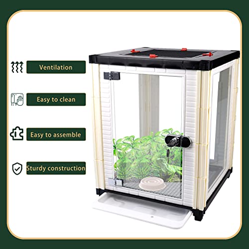 crapelles (Knock Down) Reptile Tank, Pets Cage, 15.7" x 15.7" x 19.7" [Full View Visually Appealing], Front Opening Door Reptile Terrarium for Reptiles Amphibians, Bearded Dragon Lizard Snake Cage Box