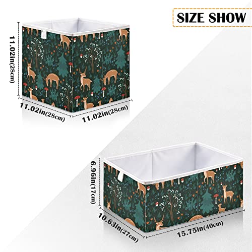 DOMIKING Forest Sika Deer Storage Bins for Gifts Foldable Cuboid Shelf Baskets with Sturdy Handle Organization Baskets for Closet Shelves Bedroom