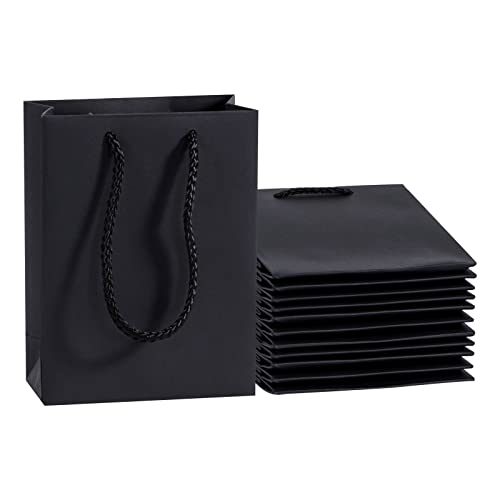 Sdootjewelry Small Black Gift Bags, 25 Packs Kraft Bags with Handles, 5.1''×2.4''×7.5'' Matte Wrapping Bags, Bags for Small Business, Retail and Shopping