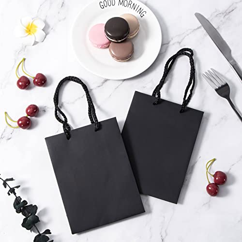 Sdootjewelry Small Black Gift Bags, 25 Packs Kraft Bags with Handles, 5.1''×2.4''×7.5'' Matte Wrapping Bags, Bags for Small Business, Retail and Shopping