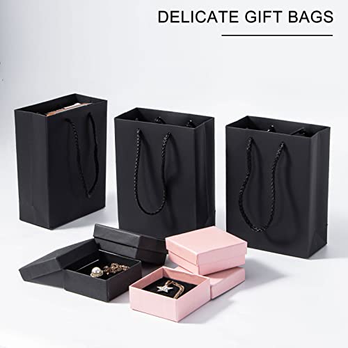 Sdootjewelry Small Black Gift Bags, 25 Packs Kraft Bags with Handles, 5.1''×2.4''×7.5'' Matte Wrapping Bags, Bags for Small Business, Retail and Shopping