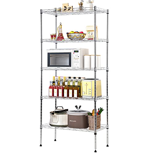 5 Wire Shelving Unit Storage Shelf Adjustable Heavy Duty Shelf with Leveling Feet for Closet Laundry Pantry Kitchen Garage 750 LBS Capacity 21.5" L x 11.6" W x 47.6" H, Chrome