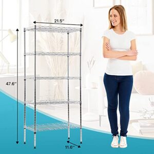 5 Wire Shelving Unit Storage Shelf Adjustable Heavy Duty Shelf with Leveling Feet for Closet Laundry Pantry Kitchen Garage 750 LBS Capacity 21.5" L x 11.6" W x 47.6" H, Chrome