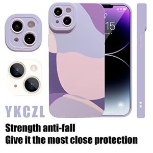 YKCZL Compatible with iPhone 14 Case,Cute Painted Art Heart Pattern Full Camera Lens Protective Slim Soft Shockproof Phone Case for Women Girls-Purple