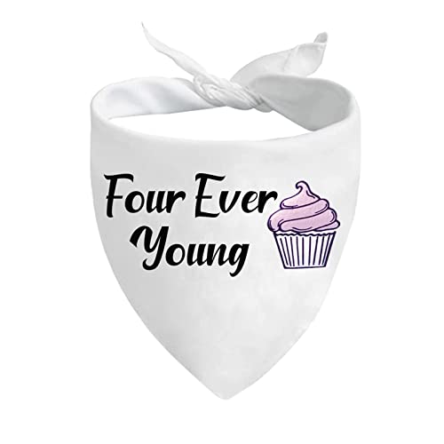 JXGZSO 1 Piece Four Ever Young Fourth Birthday Cupcake Dog Bandana Birthday G Birthday Boy Dog Bandana (Four Ever Young D)