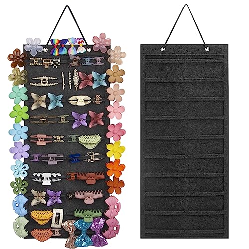 JOYMOMO Hanging Hair Claw Clips Organizer, 10 Layer Hair Accessories Display Holder, Claw Clip Storage Organizer for Women Girl, Claw Clips Holder for Wall (Dark Gray)