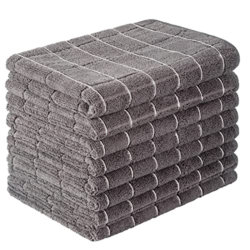 figolo Microfiber Kitchen Towels, Ultra Soft and Absorbent Dish Towels for Drying Dishes, Pack of 8 Kitchen Hand Towels, 26x18 Inch, Grey