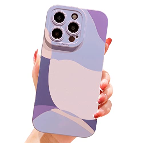 YKCZL Compatible with iPhone 14 Pro Case,Cute Painted Art Heart Pattern Full Camera Lens Protective Slim Soft Shockproof Phone Case for Women Girls-Purple