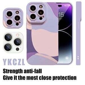 YKCZL Compatible with iPhone 14 Pro Case,Cute Painted Art Heart Pattern Full Camera Lens Protective Slim Soft Shockproof Phone Case for Women Girls-Purple