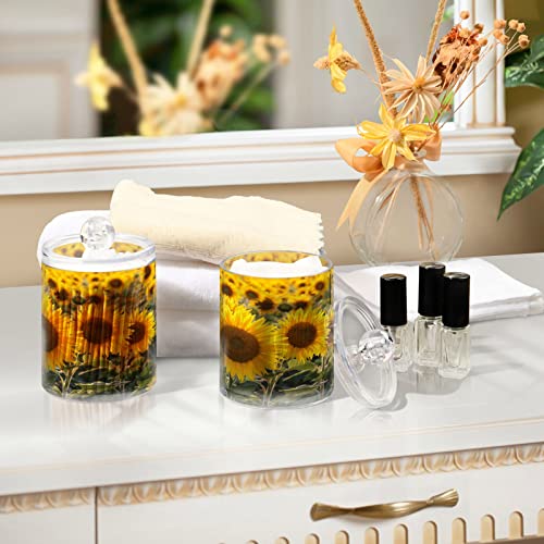 ALAZA Yellow Sunflower Stylish Floral 2 Pack Qtip Holder Dispenser 14 Oz Clear Plastic Apothecary Jar Containers Jars Bathroom for Cotton Swab, Ball, Pads, Floss, Vanity Makeup Organizer