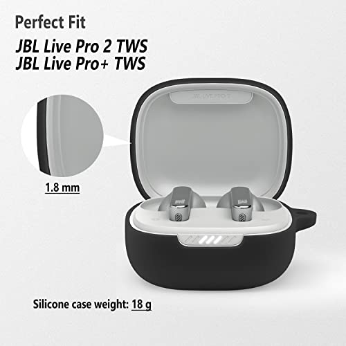 Geiomoo Silicone Case Compatible with JBL Live Pro TWS 2, JBL Live Pro+ TWS Protective Cover with Carabiner (Black)