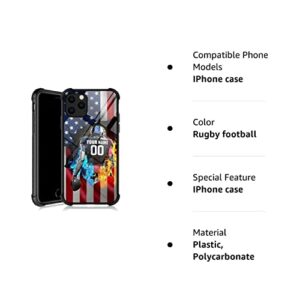 DJSOK Case Compatible with Personalized Rugby Football Sport-Custom America Flag Name Number Custom Phone Cove case for iPhone 15/14 Pro Max 13 12 11 Mini/Xs X Xr/7 8 Plus SE2 2020 Men Women Fans Gift