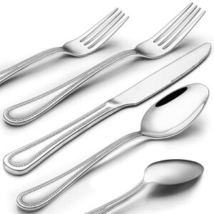 40-piece silverware set, paincco stainless steel flatware cutlery set service for 8, pearled edge tableware set includes knife fork spoon, beading utensil for home kitchen restaurant, dishwasher safe