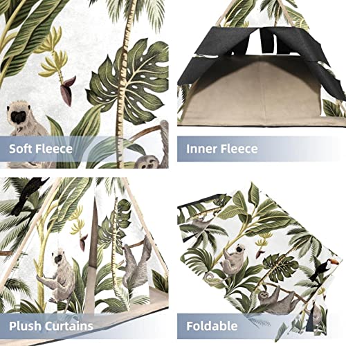 enheng Small Pet Hideout Toucan Sloth Palm Trees Hamster House Guinea Pig Playhouse for Dwarf Rabbits Hedgehogs Chinchillas