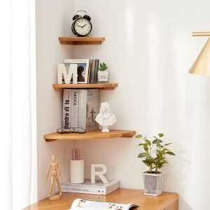 TREOAKWIS Oak Wood Corner Shelf Floating 7 inch, Floating Corner Shelf Wall Shelves for Bedroom, Living Room, Bathroom, Kitchen, Office, Corner Shelves for Storage & Decoration