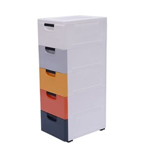 Plastic Drawers Dresser, 5 Drawers Dressers Chests with Wheels, Colorful Storage Closet Cabinet Clothes Toys Snacks Organizer for Bedroom, Living Room, Playroom 15.8×11.8×33.1in Morandi Color