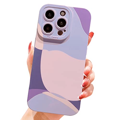 YKCZL Compatible with iPhone 14 Pro Max Case,Cute Painted Art Heart Pattern Full Camera Lens Protective Slim Soft Shockproof Phone Case for Women Girls-Purple