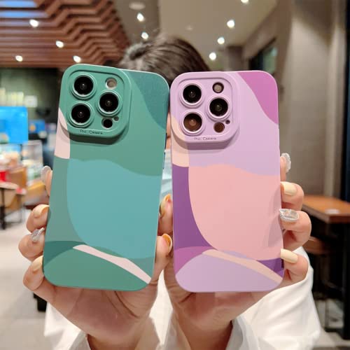 YKCZL Compatible with iPhone 14 Pro Max Case,Cute Painted Art Heart Pattern Full Camera Lens Protective Slim Soft Shockproof Phone Case for Women Girls-Purple