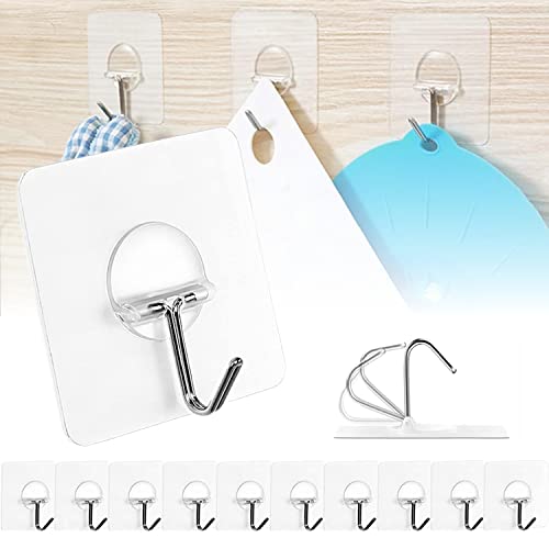 ONESTEP CLUB Adhesive Hooks for Hanging Heavy Duty Wall Hooks Self Adhesive Towel Coat Hooks Waterproof Transparent Hooks for Bathroom Kitchen Keys Door Outdoor Home Improvement Utility Hook 12 Pack