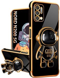 buleens for oneplus nord n200 5g case with astronaut stand, girls women nord n200 5g cases, cute girly 6d outer space heart pattern phone cover for oneplus nord n200 5g 6.49 inch black