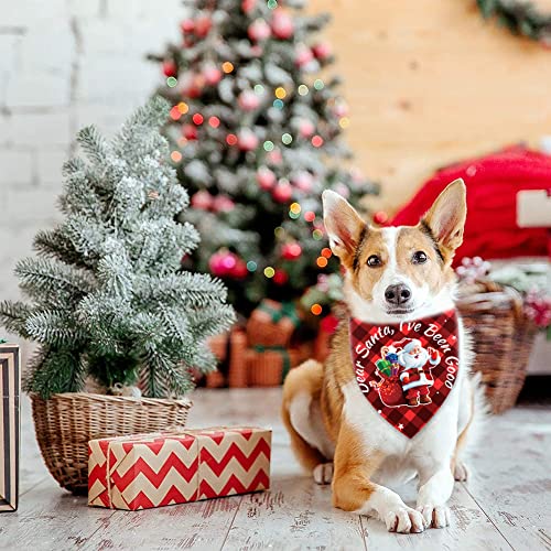 2 Pack Christmas Dog Bandanas, Classic Buffalo Plaid Pets Scarf Triangle Bibs Kerchief with Santa Pattern, Dog Christmas Costume Accessories for Small Medium Large Dogs (27.56" *18.9" *18.9")