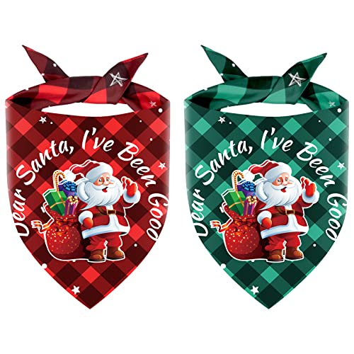 2 Pack Christmas Dog Bandanas, Classic Buffalo Plaid Pets Scarf Triangle Bibs Kerchief with Santa Pattern, Dog Christmas Costume Accessories for Small Medium Large Dogs (27.56" *18.9" *18.9")