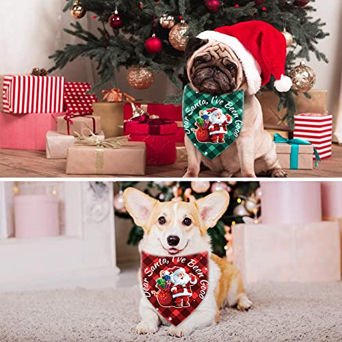 2 Pack Christmas Dog Bandanas, Classic Buffalo Plaid Pets Scarf Triangle Bibs Kerchief with Santa Pattern, Dog Christmas Costume Accessories for Small Medium Large Dogs (27.56" *18.9" *18.9")