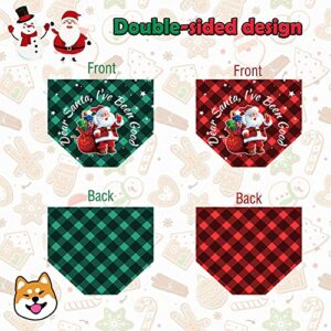 2 Pack Christmas Dog Bandanas, Classic Buffalo Plaid Pets Scarf Triangle Bibs Kerchief with Santa Pattern, Dog Christmas Costume Accessories for Small Medium Large Dogs (27.56" *18.9" *18.9")