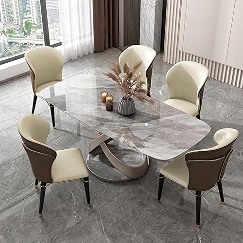 LITFAD Rectangle Dining Table Set Modern Sintered Stone Kitchen Table with 5 Side Chairs Dining Room Set for Home Restaurant - 6 Pieces: Table with 5 Chairs