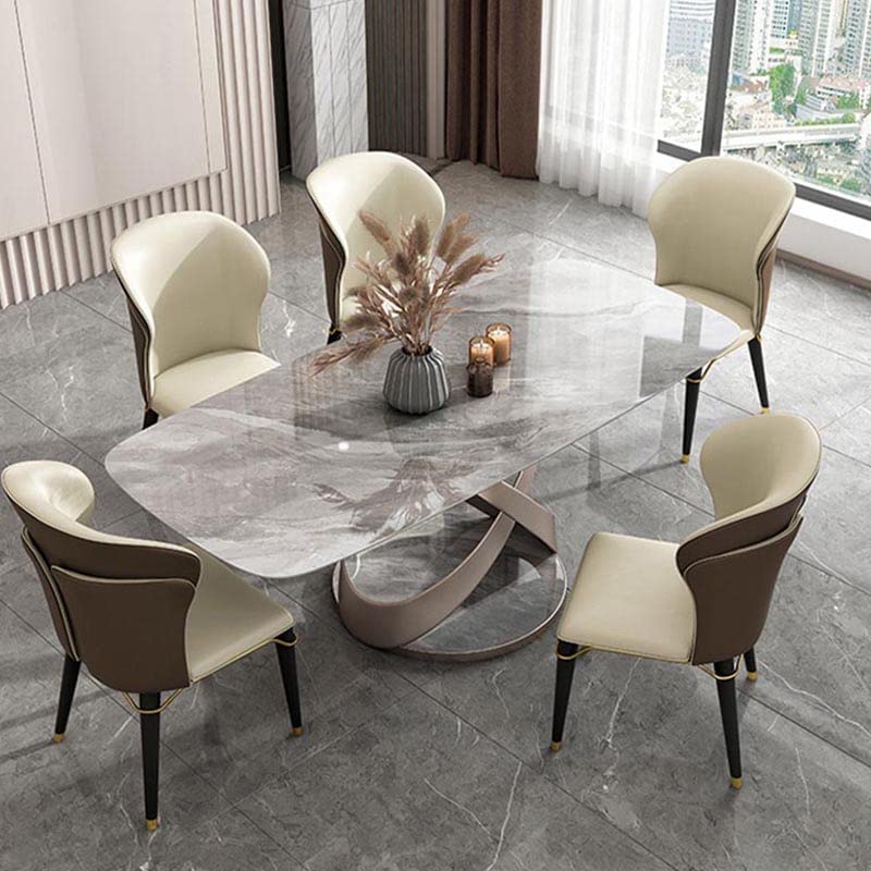 LITFAD Rectangle Dining Table Set Modern Sintered Stone Kitchen Table with 5 Side Chairs Dining Room Set for Home Restaurant - 6 Pieces: Table with 5 Chairs