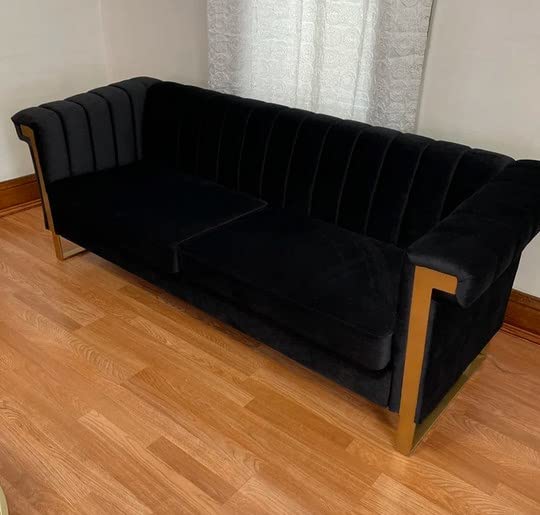 Mid Century Modern Velvet Couch - 83.85 Loveseat Sofa Curved Gold Boho Love Seat Comfy Couches for Living Room, 3 Seat Tufted Deep Seat Sectional Gothic Minimalist Sofa Bedroom Apartment (Black 1)