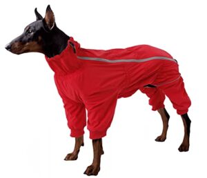 geyecete dog zip up dog coat with legs comfort-waterproof jacket reflective safety,elasticity pet jacket for large medium and small dogs puppy four legs-red-xl