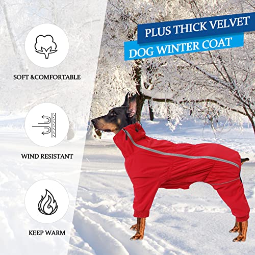 Geyecete Dog Zip Up Dog Coat with Legs Comfort-Waterproof Jacket Reflective Safety,Elasticity Pet Jacket for Large Medium and Small Dogs Puppy Four Legs-Red-XL