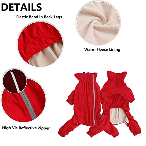 Geyecete Dog Zip Up Dog Coat with Legs Comfort-Waterproof Jacket Reflective Safety,Elasticity Pet Jacket for Large Medium and Small Dogs Puppy Four Legs-Red-XL