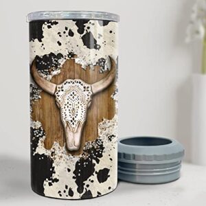 SANDJEST Personalized Cow Tumbler Cowgirl 4 in 1 16oz Tumbler Can Cooler Coozie Stainless Steel Tumbler Gift for Women Girl Daughter Sister Animal Lovers Christmas Birthday