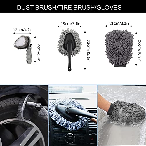 Car Detailing Drill Brush Set - Drill Brush Set with Cleaning Gel Wash Mitt Sponge, Car Windshield Cleaning Tools Kit for Exterior Interior Carpet Wheels Vents Dashboard Leather