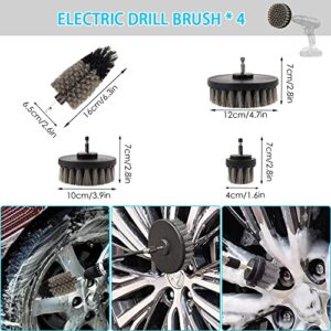 Car Detailing Drill Brush Set - Drill Brush Set with Cleaning Gel Wash Mitt Sponge, Car Windshield Cleaning Tools Kit for Exterior Interior Carpet Wheels Vents Dashboard Leather