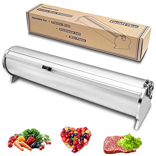 Goldtree Plastic Wrap Dispenser with Cutter - Perfect for Aluminum Foil, Wax Paper, Parchment Dispenser for Kitchen - Maximum Replace Roll 13.8 In×750 Ft - Aluminum body