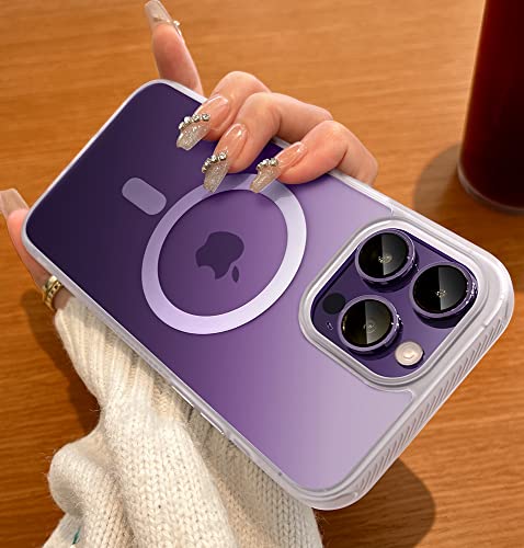 JUESHITUO Magnetic Defender Bicolor iPhone 14 Pro Max Case[Military Grade Protection] [Super Strong Magnets] Translucent Matte Case for iPhone 14 Pro Max Phone Case (6.7") (Clear to Purple)