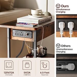 HOUIT End Table with Charging Station, Narrow Flip Top Side Table with USB Ports and Outlets, Nightstand with Storage for Small Spaces, Bedside Tables for Living Room, Bedroom