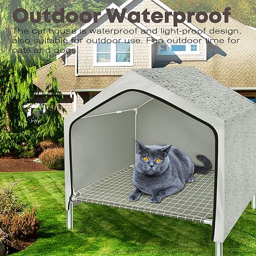 Indoor Cat House，Elevated Cat Bed with Canopy,Outdoor Water Proof Pet Tent, Chew Proof Cat Condo,for Medium Cats/Dogs,Suitable for Indoor &Outdoor