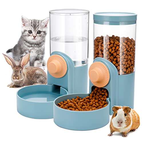 Jspupifip 35oz Rabbit Automatic Food Water Dispenser,Hanging Pet Food Water Dispenser Cage Automatic Feeder Set for Small Cats Dogs Rabbit Chinchilla Guinea Pig Hedgehog Ferret(Green)