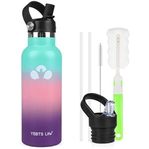 yebts life water bottle,vacuum insulated water bottles with 2 lids & 2 straws,stainless steel water bottles keep hot and cold,leak proof,sports water bottle for hiking biking sport (18oz, rainbow)